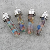 Glas Bottle Pendant, met Copper Coated Plastic, Kolom, antiek zilver plated, verschillende materialen voor de keuze, 13x47mm, Gat:Ca 2mm, 10pC's/Bag, Verkocht door Bag