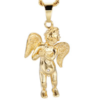 Stainless Steel Pendants Angel gold color plated with rhinestone Approx Sold By PC