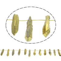 Natuurlijke Plating Quartz parels, Natuurlijke Quartz, gold plated, 10x26x6-9x27x11mm, Gat:Ca 1mm, 20pC's/Strand, Per verkocht Ca 7.5 inch Strand