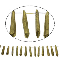 Natuurlijke Plating Quartz parels, Natuurlijke Quartz, Slinger, gold plated, 9x60-15x57x13mm, Gat:Ca 1mm, 18pC's/Strand, Per verkocht Ca 15.5 inch Strand