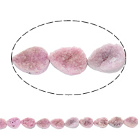 Cuentas druzy, Ágata de cuarzo de hielo, Gota, natural, estilo druzy, Rosado, 13x18x5-7mm, agujero:aproximado 1mm, 11PCs/Sarta, Vendido para aproximado 7.5 Inch Sarta