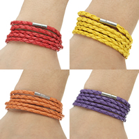 Pulseras de Cordón de PU, Cuero de PU, aleación de cinc cierre de bayoneta, chapado en color de platina, trenzado & 5-aro, más colores para la opción, libre de níquel, plomo & cadmio, 4mm, Vendido para aproximado 36.5 Inch Sarta