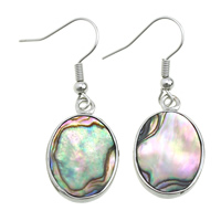 Shell Earrings Brass with Abalone Shell Flat Oval platinum color plated natural nickel lead & cadmium free 41mm Sold By Lot