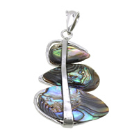 Naturlig Abalone Shell Pendler, Messing, med Abalone Shell, platin farve forgyldt, naturlige, nikkel, bly & cadmium fri, 28x43x4.50mm, Hole:Ca. 3.5x9mm, 10pc'er/Lot, Solgt af Lot