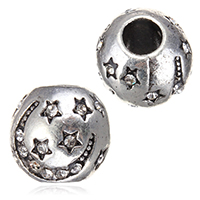 Zinklegering European Beads, Zinc Alloy, Drum, antiek zilver plated, met ster patroon & zonder troll & met strass, nikkel, lood en cadmium vrij, 11x10mm, Gat:Ca 4mm, 100pC's/Lot, Verkocht door Lot