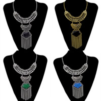 Mode Fringe ketting, Zinc Alloy, met Hars, met 2lnch extender keten, kwast, antiek zilver plated, Bohemien stijl & twist ovale keten & gefacetteerde, meer kleuren voor de keuze, nikkel, lood en cadmium vrij, Lengte Ca 17 inch, 5strengen/Lot, Verkocht door Lot