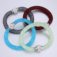 Bracciale tubo, filo corda net in plastica, with argilla & resina strass, lega di zinco chiusura magnetica, placcato color platino, con 56 pezzi di strass, nessuno, assenza di nichel,piombo&cadmio, 10mm, Venduto per Appross. 7 pollice filo