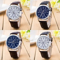 Reloj de Pulsera Unisex, Cuero de PU, con dial de aleación de cinc & Vidrio, chapado en color de platina, unisexo, más colores para la opción, 35mm, 20mm, longitud aproximado 9.5 Inch, Vendido por UD