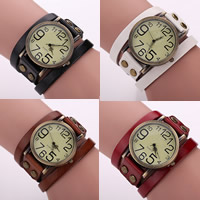 Wrap Orologio, lega in zinco, with corda in pelle di vitello & vetro, placcato bronzo antico, a doppio filo, nessuno, assenza di nichel,piombo&cadmio, 35mm, 15mm, Venduto per Appross. 16 pollice filo