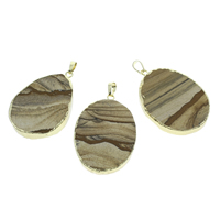 Picture Jasper Hänge, med järn bail, Flat Oval, guldfärg pläterade, 34x52x6mm-36x55x8mm, Hål:Ca 5x6mm, 10PC/Bag, Säljs av Bag