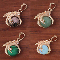 Gemstone Pendants Jewelry with Brass Claw gold color plated natural & with rhinestone Approx 3-5mm Sold By PC