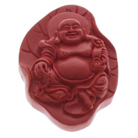 Cinnabar Häng, Buddha, buddhistiska smycken, röd, 41x58x18mm, Hål:Ca 1.5mm, 10PC/Bag, Säljs av Bag