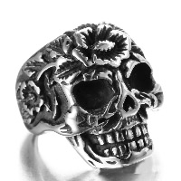 Titantium Steel finger ring, Titan Stål, Skull, olika storlek för val & svärta, 5PC/Lot, Säljs av Lot