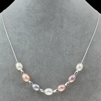 Collar en Plata de Ley 925 con Perlas, Perlas cultivadas de agua dulce, con plata de ley 925, natural, cadena de caja, multicolor, Grado AA, 8-9mm, Vendido para aproximado 17 Inch Sarta