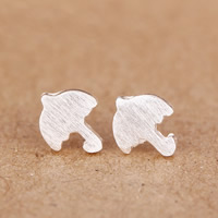 925 Sterling Silver Stud Auskarai, Skėtis, šepečiu, 7.5x7.5mm, Pardavė Pora