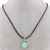 Zinklegering halskettingen, Zinc Alloy, met Gewaxt Hemp Cord & Synthetische Turquoise, met 5cm extender keten, Rond plat, antiek zilver plated, lood en cadmium vrij, 20x23x8mm, Per verkocht Ca 17 inch Strand