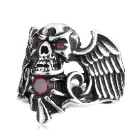 Rustfrit stål Mænd Finger Ring, 316L Stainless Steel, Skull, forskellig størrelse for valg & med rhinestone & sværte, 5pc'er/Lot, Solgt af Lot