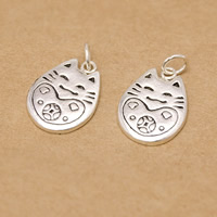 Bali Sterling Silver Pendants, Tailandia, Gato da fortuna, 15x12mm, Buraco:Aprox 3mm, 3PCs/Lot, vendido por Lot