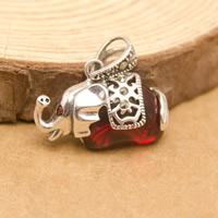 Thailand Sterling Sølv Vedhæng, med Garnet, Elephant, syntetisk, Januar Birthstone & med rhinestone, 10x19mm, Hole:Ca. 3mm, 3pc'er/Lot, Solgt af Lot