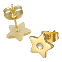 Cruach dhosmálta Graí Earrings, Star, dath an óir plated, le rhinestone, 9.50x9.50x1.50mm, 5málaí/Lot, 12Péirí/Mála, Díolta De réir Lot