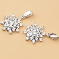 925 Sterling Sølv vedhæng, Snowflake, platineret, med cubic zirconia, 15.50x3mm, Hole:Ca. 3mm, 3pc'er/Lot, Solgt af Lot