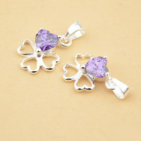 925 Sterling Silver hänge, Four Leaf Clover, platinerade, med cubic zirconia, 9x3mm, Hål:Ca 3mm, 8PC/Lot, Säljs av Lot