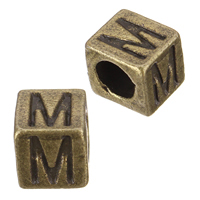 Alliage de zinc European Beads, cube, Plaqué de couleur de bronze antique, avec le motif de lettre, protéger l'environnement, sans nickel, plomb et cadmium, 6.50x7mm, Trou:Environ 4mm, 200PC/lot, Vendu par lot