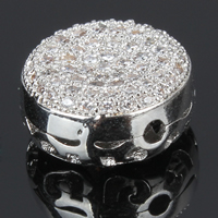 Perles cubes en laiton zircon Micro Pave, Plat rond, Plaqué de platine, pavé de micro zircon & creux, protéger l'environnement, sans nickel, plomb et cadmium, 11.50x11.50x5.50mm, Trou:Environ 1mm, 20PC/lot, Vendu par lot