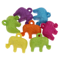 Acryl Anhänger, Elephant, Volltonfarbe, gemischte Farben, 14x14x8mm, Bohrung:ca. 1mm, ca. 600PCs/Tasche, verkauft von Tasche