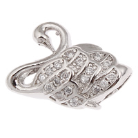 Cubic Zirconia Micro Pave Latão European Bead, cobre, Cisne, cromado de cor platina, micro pavimento em zircônia cúbica & sem troll, Chumbo e cádmio livre, 14x11x8mm, Buraco:Aprox 4mm, vendido por PC