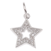 Kubik Zirkonium mikro bana Mässing hängande, Star, platina pläterad, micro bana cubic zirconia, leda & kadmiumfri, 14x16x2mm, Hål:Ca 5mm, Säljs av PC