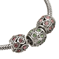 Zinc Alloy European Beads Drum antique silver color plated without troll & with rhinestone nickel lead & cadmium free Approx 5mm Sold By Lot