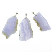 Μενταγιόν Lace Agate, δαντέλα αχάτη, με σιδήρου εγγύηση, Nuggets, χρώμα επιπλατινωμένα, dutch μπλε, 25x45x5mm-35x60x6mm, Τρύπα:Περίπου 4x5mm, 10PCs/τσάντα, Sold Με τσάντα