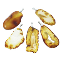 Pendentif Druzy Agate naturelle, agate quartz de glace, avec caution de fer, pepite, Placage de couleur platine, le style Druzy, Jaune, 33x50x5mm-36x60x6mm, Trou:Environ 4x5mm, 10PC/sac, Vendu par sac