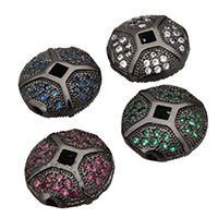 Perles cubes en laiton zircon Micro Pave, Plat rond, Placage de couleur noire de plumbum, pavé de micro zircon, plus de couleurs à choisir, protéger l'environnement, sans nickel, plomb et cadmium, 13.50x6mm, Trou:Environ 1.5mm, 20PC/lot, Vendu par lot