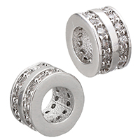 Zirkonia Micro Pave Messing Europa Bead, Zylinder, platiniert, Micro pave Zirkonia & ohne troll, frei von Nickel, Blei & Kadmium, 8.50x5mm, Bohrung:ca. 5mm, 30PCs/Menge, verkauft von Menge