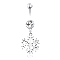 Gets® Smykker Belly Ring, Messing, Snowflake, platineret, med cubic zirconia, nikkel, bly & cadmium fri, 11x46mm, Solgt af PC