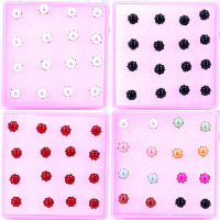 Plast Pearl Stud Earring, med gummi earnut, mässing örhänge inlägg, guldfärg pläterade, blandade färger, 6mm, 30Lådor/Lot, 8Pairs/Box, Säljs av Lot