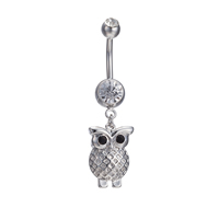 Gets® Smykker Belly Ring, Messing, Owl, platineret, med cubic zirconia & facetteret, nikkel, bly & cadmium fri, 12x44mm, Solgt af PC