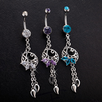 Gets® Nakit Belly Ring, Mesing, platine pozlaćen, s kubni cirkonij & faceted, više boja za izbor, nikal, olovo i kadmij besplatno, 15x72mm, Prodano By KG