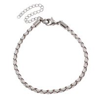 Pulseiras de fio de PU, Couro do plutônio, with Aço inoxidável 316L, with 5cm extender chain, 3mm, comprimento Aprox 6.5 inchaltura, 10vertentespraia/Bag, vendido por Bag