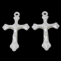 ABS kunststof parel Hanger, Crucifix Cross, wit, 32x52x7mm, Gat:Ca 2mm, Binnendiameter:Ca 3mm, Ca 392pC's/Bag, Verkocht door Bag