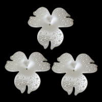 ABS Pearl plaisteach Bead Cap Socrú, Flower, bán, 75x70x15mm, Poll:Thart 1mm, Trastomhas Istigh:Thart 3mm, Thart 45ríomhairí pearsanta/Mála, Díolta De réir Mála