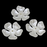 ABS Pearl plaisteach Bead Cap, Flower, bán, 38x36x9mm, Poll:Thart 1mm, Thart 210ríomhairí pearsanta/Mála, Díolta De réir Mála