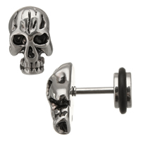 ROSTFRITT STÅL piercing örhänge, med Silikon, Skull, svärta, 8.5x13x4mm, 1mm, 20Pairs/Lot, Säljs av Lot