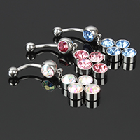 Ventre anello in acciaio inox, con strass, colori misti, 47mm, 14x21.5x5mm, 8x25x7.5mm, 30PC/lotto, Venduto da lotto