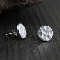 925 Sterling Zilver Stud Earring, Rond plat, gehamerd, 10.50mm, 5paren/Lot, Verkocht door Lot