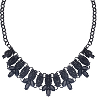 Collier de bijoux en alliage de zinc, avec chaîne de fer & résine, fer fermoir homard, avec 5cm chaînes de rallonge, fleur, peinture, chaîne Rolo & facettes, noire, sans plomb et cadmium, 130x60mm, Vendu par Environ 15.5 pouce brin