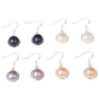 Freshwater Pearl øreringe, Ferskvandsperle, med Messing, platin farve forgyldt, farvet, flere farver til valg, 9-10mm, 11x28x9mm, Solgt af par