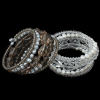 Memory Wire armband, Kristall, med Freshwater Pearl, naturlig, fasetterad, fler färger för val, 6-7mm, 65x30mm, Innerdiameter:Ca 53mm, Såld Per Ca 6.5 inch Strand